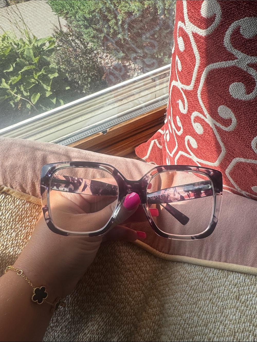 Oversized Transparent Deep Purple Square Glasses for Women